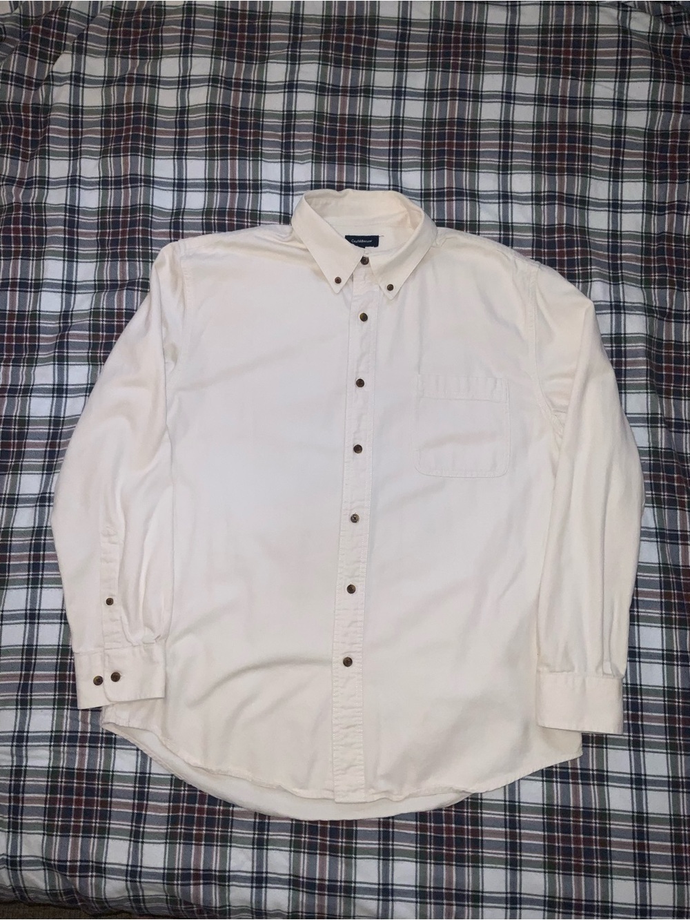 ecru heavyweight cotton button down shirt croft & barrow L natural twill canvas